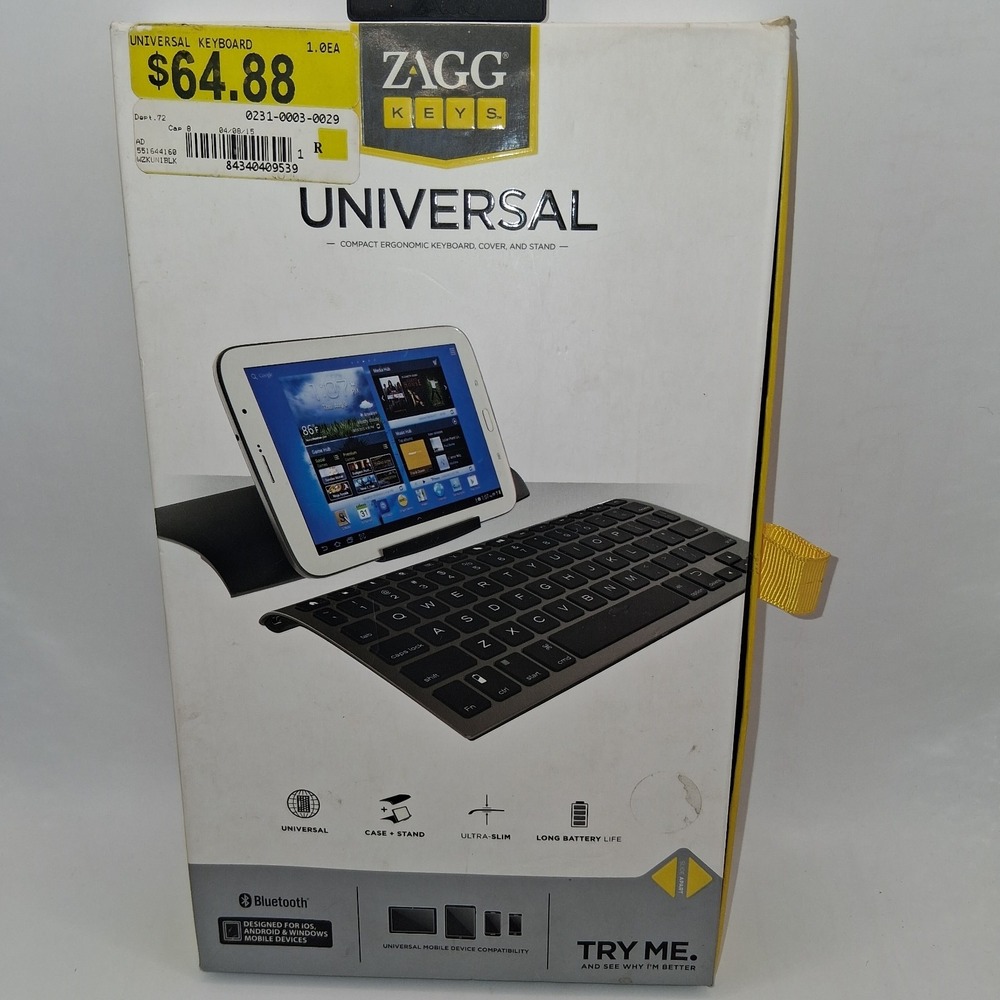 Zagg Keys Universal Compact Ergonomic Keyboard, Cover and Stand